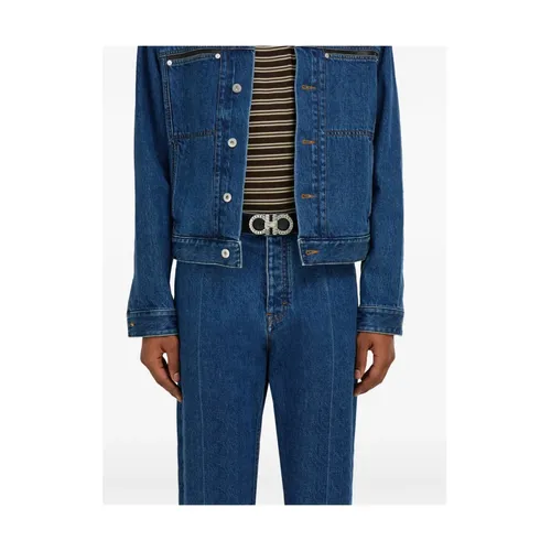 Topstitched Gancini Buckle Belt - Ferragamo - Modalova