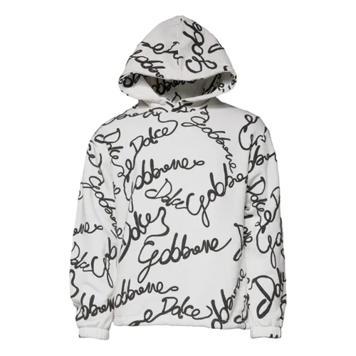 White Logo Cotton Hooded Sweatshirt Sweater - Dolce & Gabbana - Modalova