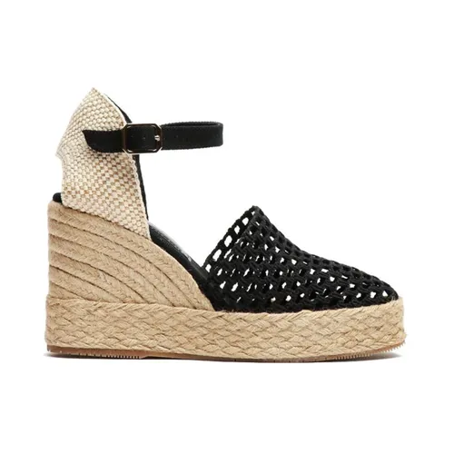Black Fabric Wedge Sandals with Ankle Strap - Paloma Barceló - Modalova