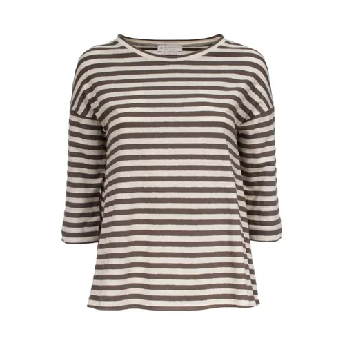 Striped Linen Cotton T-shirt - Le Tricot Perugia - Modalova