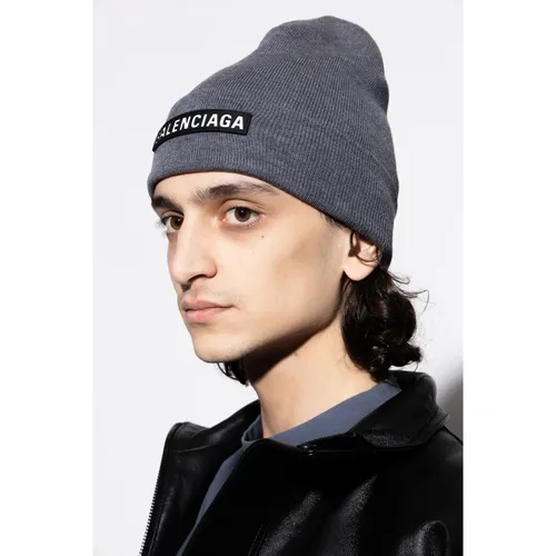 Wool Beanie with Logo Patch - Balenciaga - Modalova