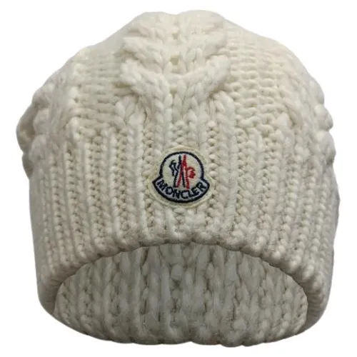 Pre-owned Beanie With Pom Pom in White Wool - Moncler Pre-owned - Modalova