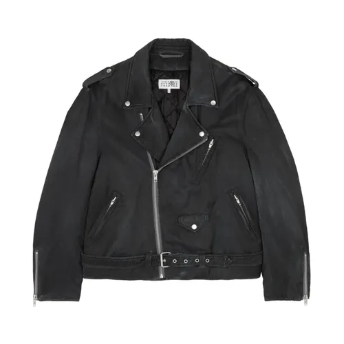 Black Zip Fastening Jacket with Belt - MM6 Maison Margiela - Modalova