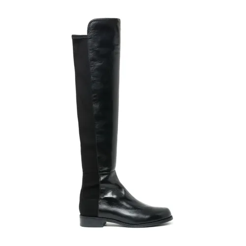 Black Leather High Boots Almond Toe - Stuart Weitzman - Modalova