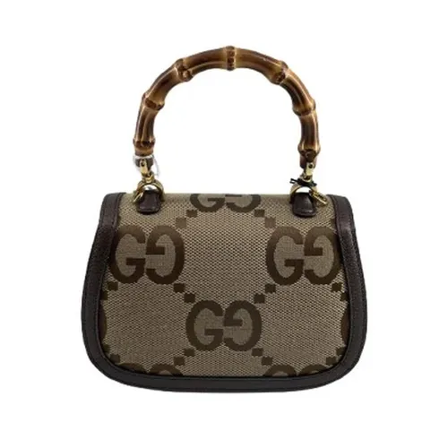 Pre-owned Bamboo Handle Monogram Canvas Top Handle Bag - Gucci Vintage - Modalova