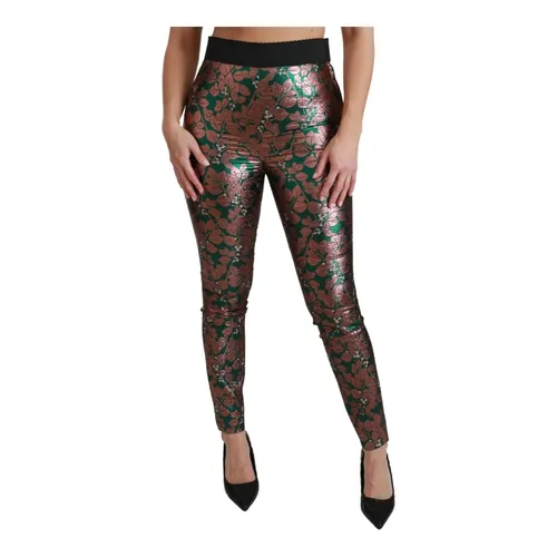 Luxury Green Bronze Leaf Leggings - Dolce & Gabbana - Modalova