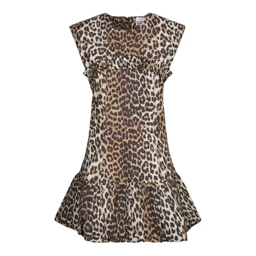 Mini vestido de algodón con estampado de leopardo - Ganni - Modalova