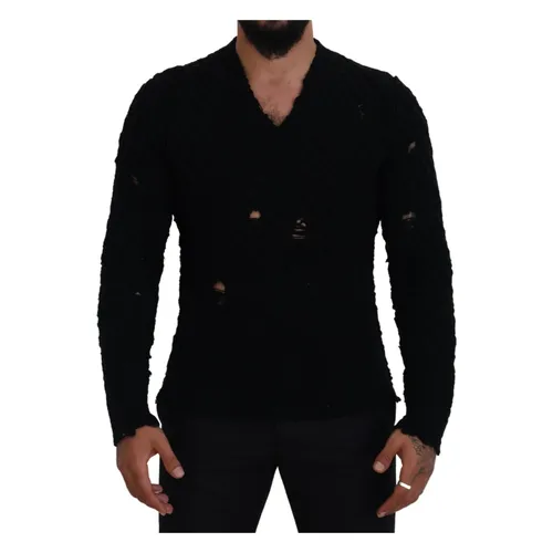 Black Wool V-neck Knitted Pullover Sweater - Dolce & Gabbana - Modalova