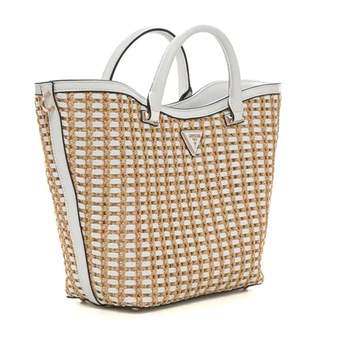 Raffia Shoulder Bag with Button Closure - Guess - Modalova