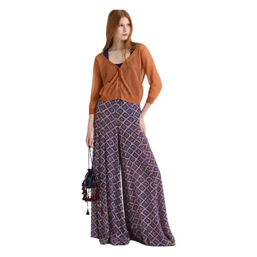 Wide Leg Patterned Viscose Pants - Maliparmi - Modalova
