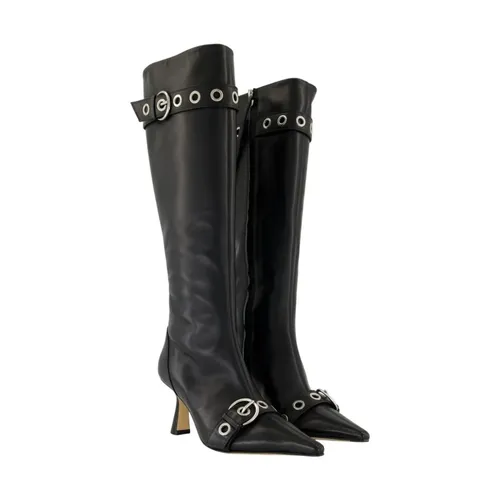 Black Leather Pointed Toe Boots - aeyde - Modalova