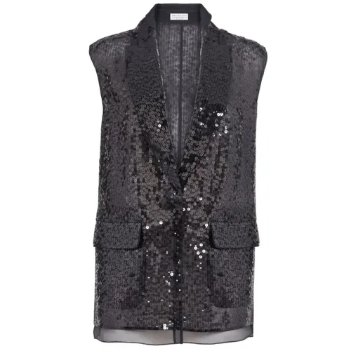 Sequinned Silk Waistcoat - Brunello Cucinelli - Modalova