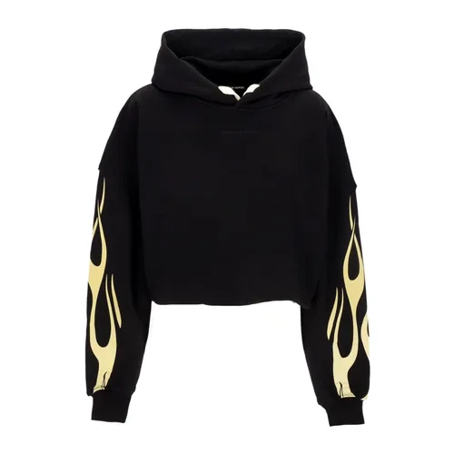 Flames Crop Hoodie Black/Off White - Vision OF Super - Modalova
