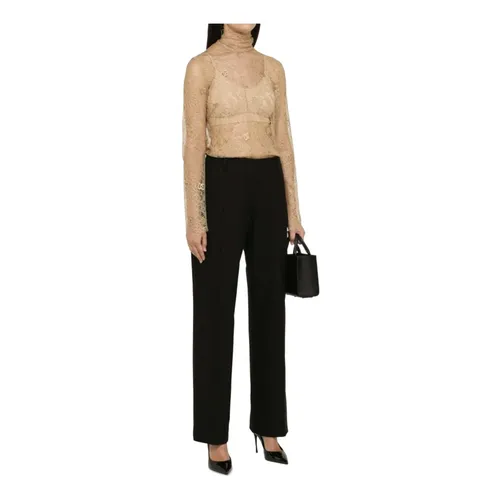 Lace Top with Embroidered Logo Detail - Dolce & Gabbana - Modalova