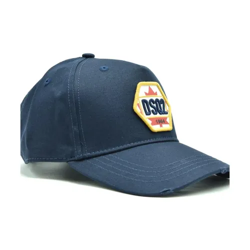 Blue Patterned Cotton Cap - Dsquared2 - Modalova