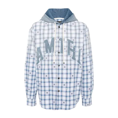 Gradient Check Overshirt Hooded Jacket - Amiri - Modalova