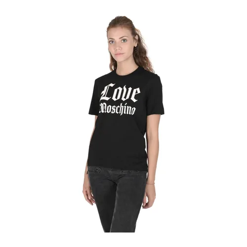 Black Gothic Logo Tee Crew Neck - Love Moschino - Modalova