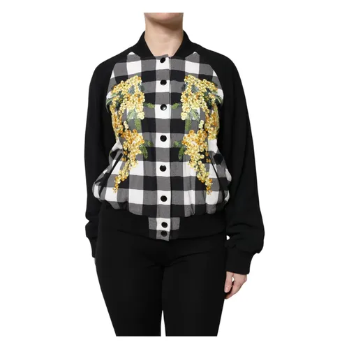 Black White Check Floral Button Down Jacket - Dolce & Gabbana - Modalova