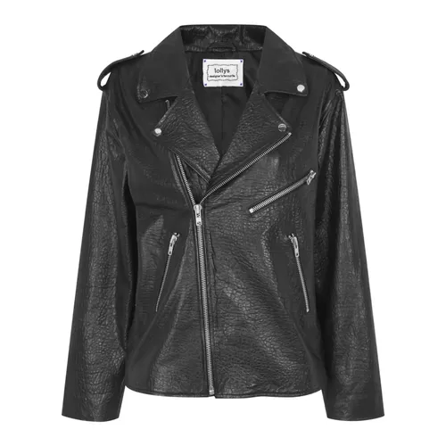 Oversized Biker Leather Jacket Black - Lollys Laundry - Modalova
