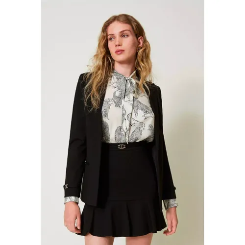 Black Mini Skirt with Ruffle Hem - Twinset - Modalova