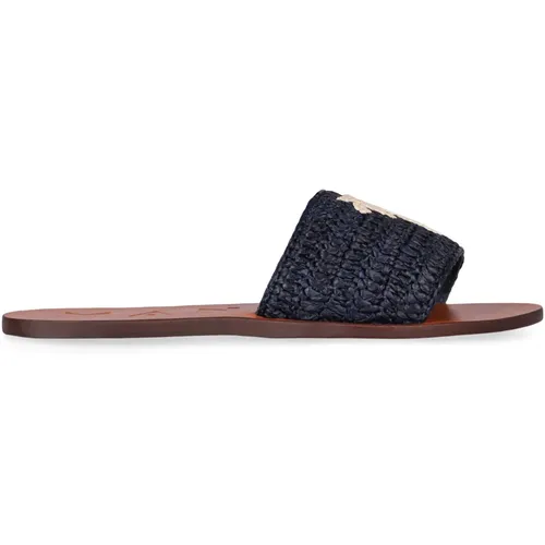Round Toeline Leather Raffia Sandals - Manebí - Modalova