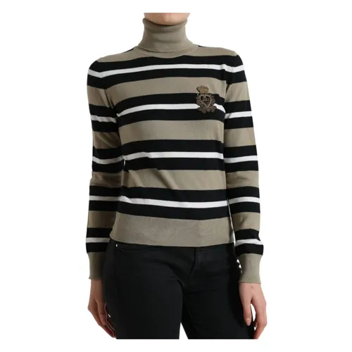 Multicolor Stripes Logo Turtle Neck Pullover Sweater - Dolce & Gabbana - Modalova