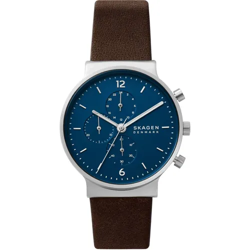 Ancher Leather Watch Blue Dial - Skagen - Modalova
