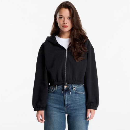 Felpa Fluffy Cropped Zip Hoodie S - Urban Classics - Modalova