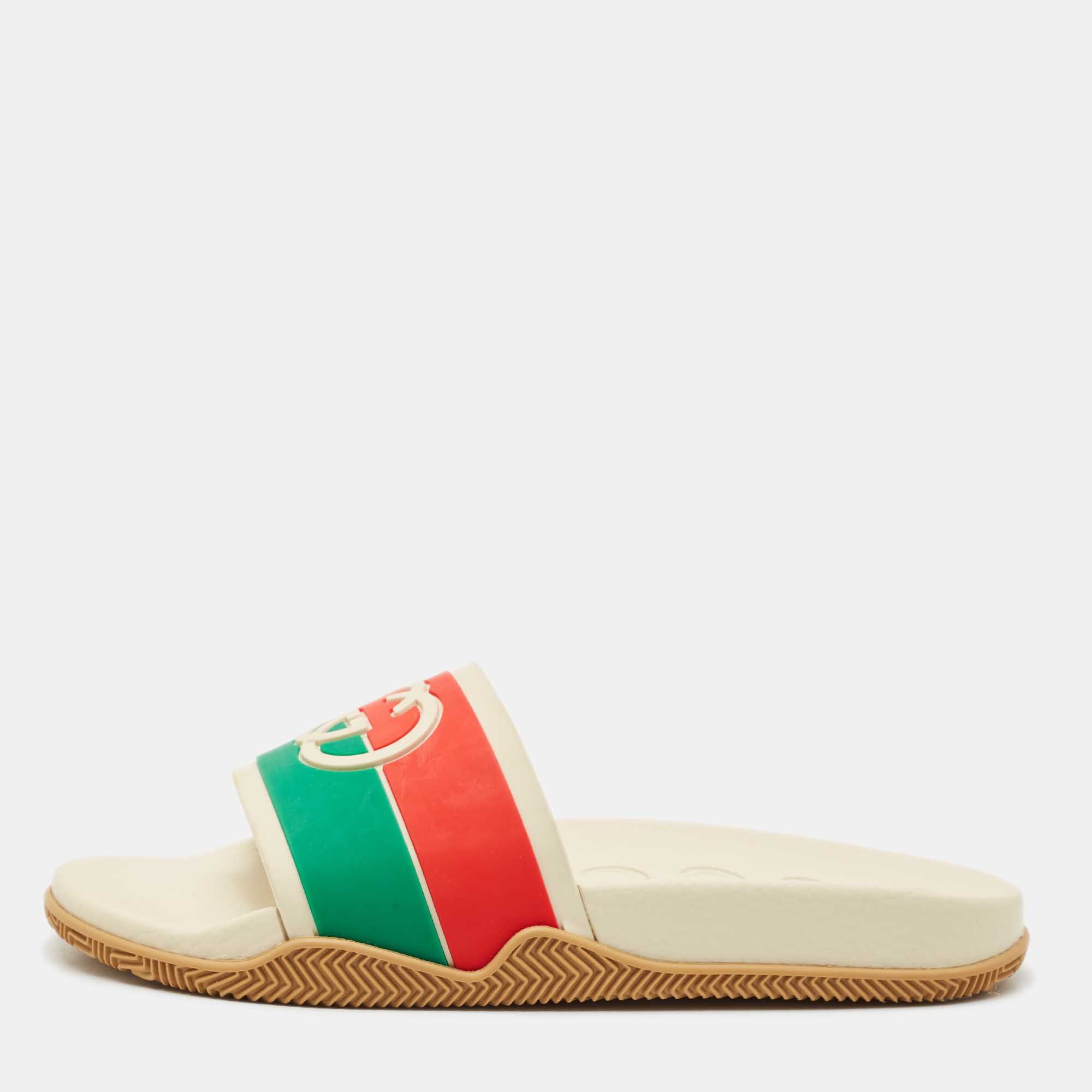 Gucci Multicolor Rubber Web Interlocking G Flat Pool Slides Size 42 - Gucci - Modalova