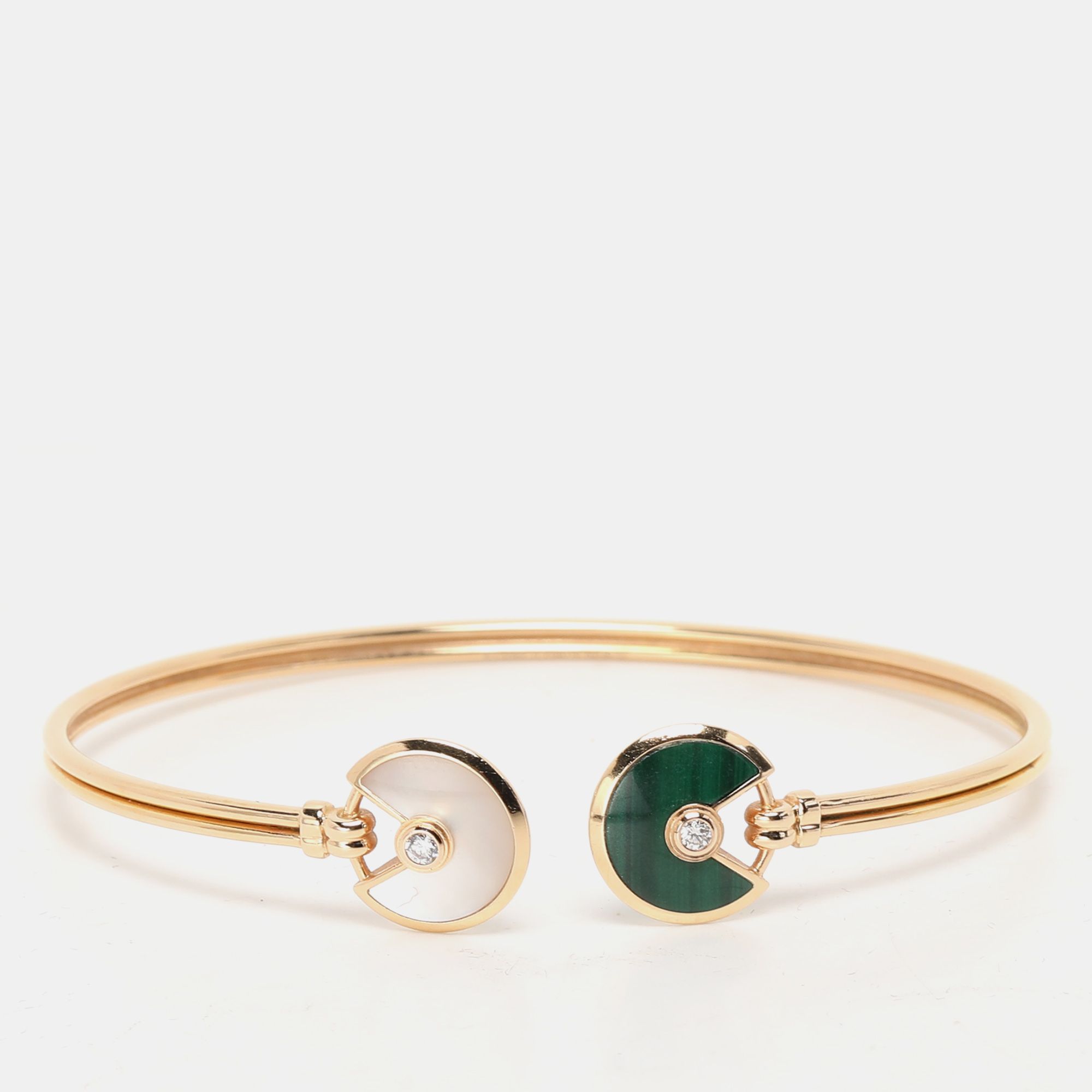 Amulette De Malachite White Mother Of Pearl & Diamond 18k Rose Open Bracelet 17cm - Cartier - Modalova