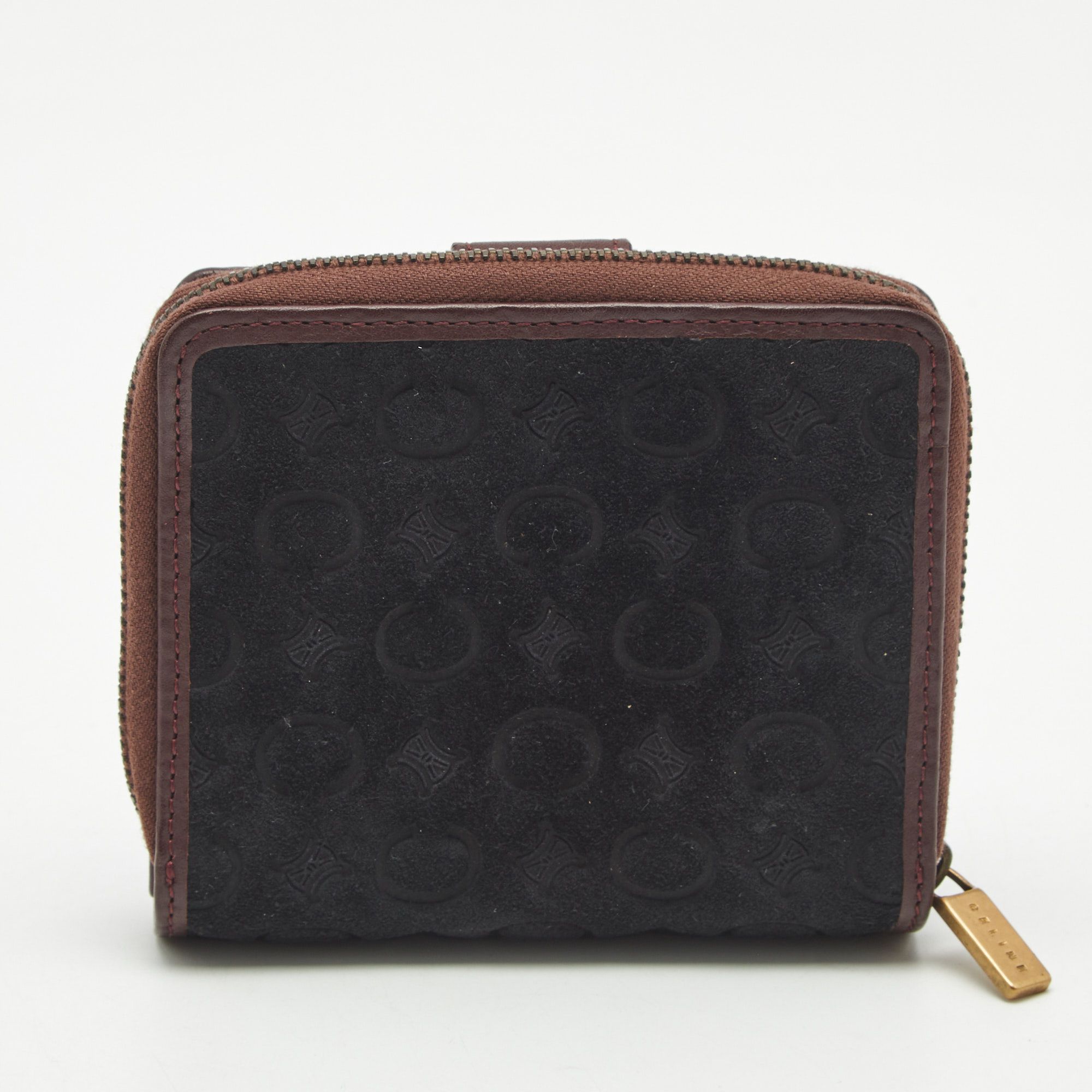 Black/Burgundy Macadam Suede and Leather Zip Around Compact Wallet - Celine - Modalova