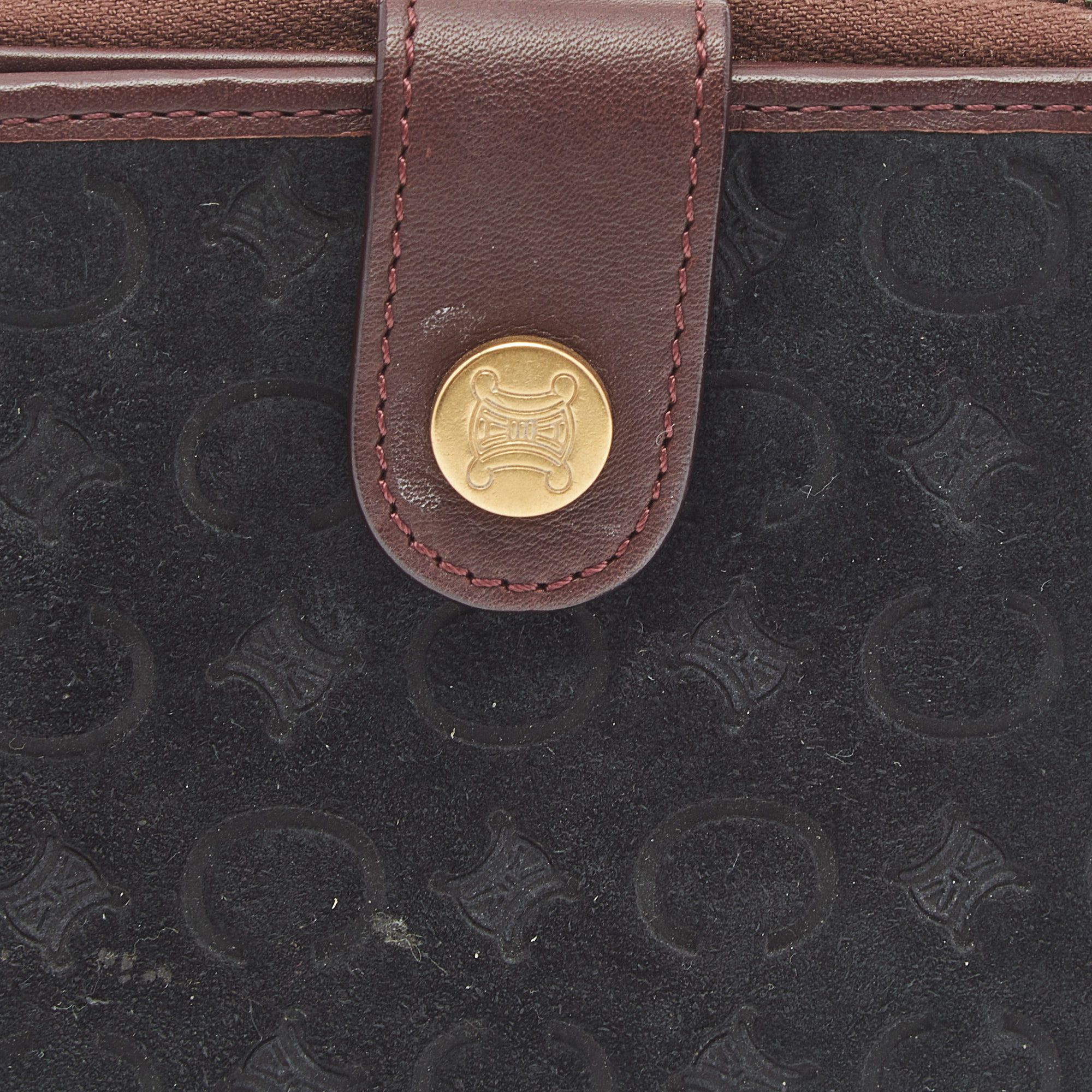 Black/Burgundy Macadam Suede and Leather Zip Around Compact Wallet - Celine - Modalova