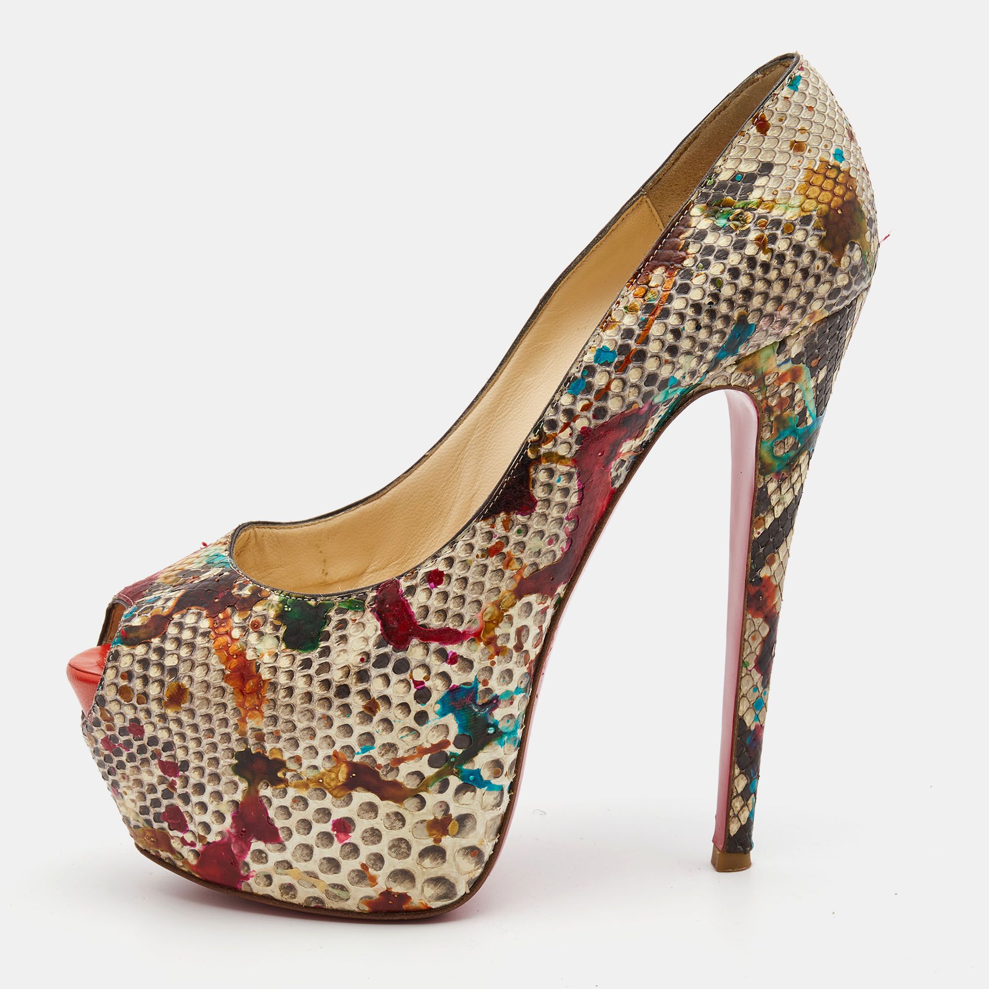 Christian Louboutin Two Tone Splash Print Python Highness Pumps Size 39.5 - Christian Louboutin - Modalova