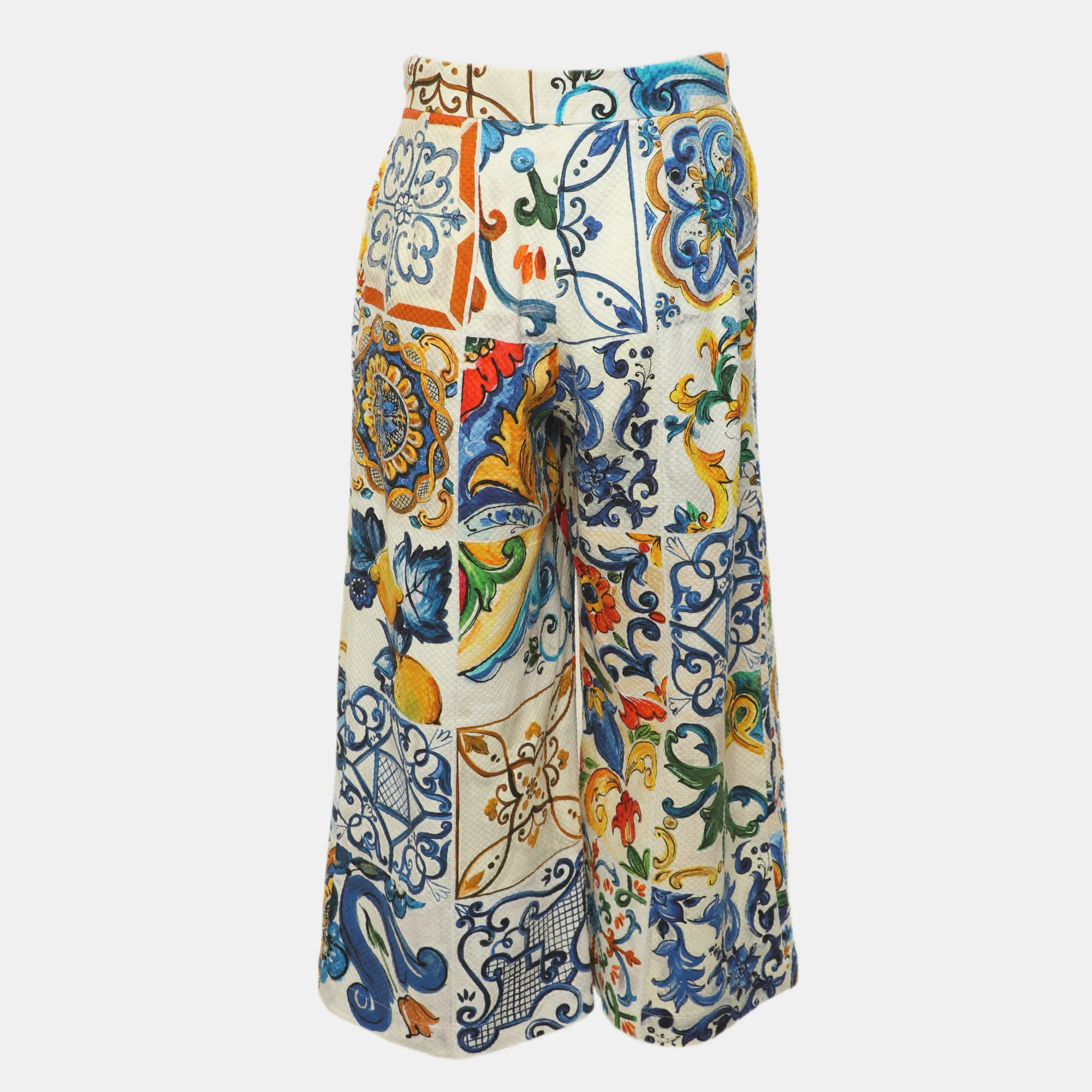 Majolica Print Cotton Cropped Trousers S - Dolce & Gabbana - Modalova
