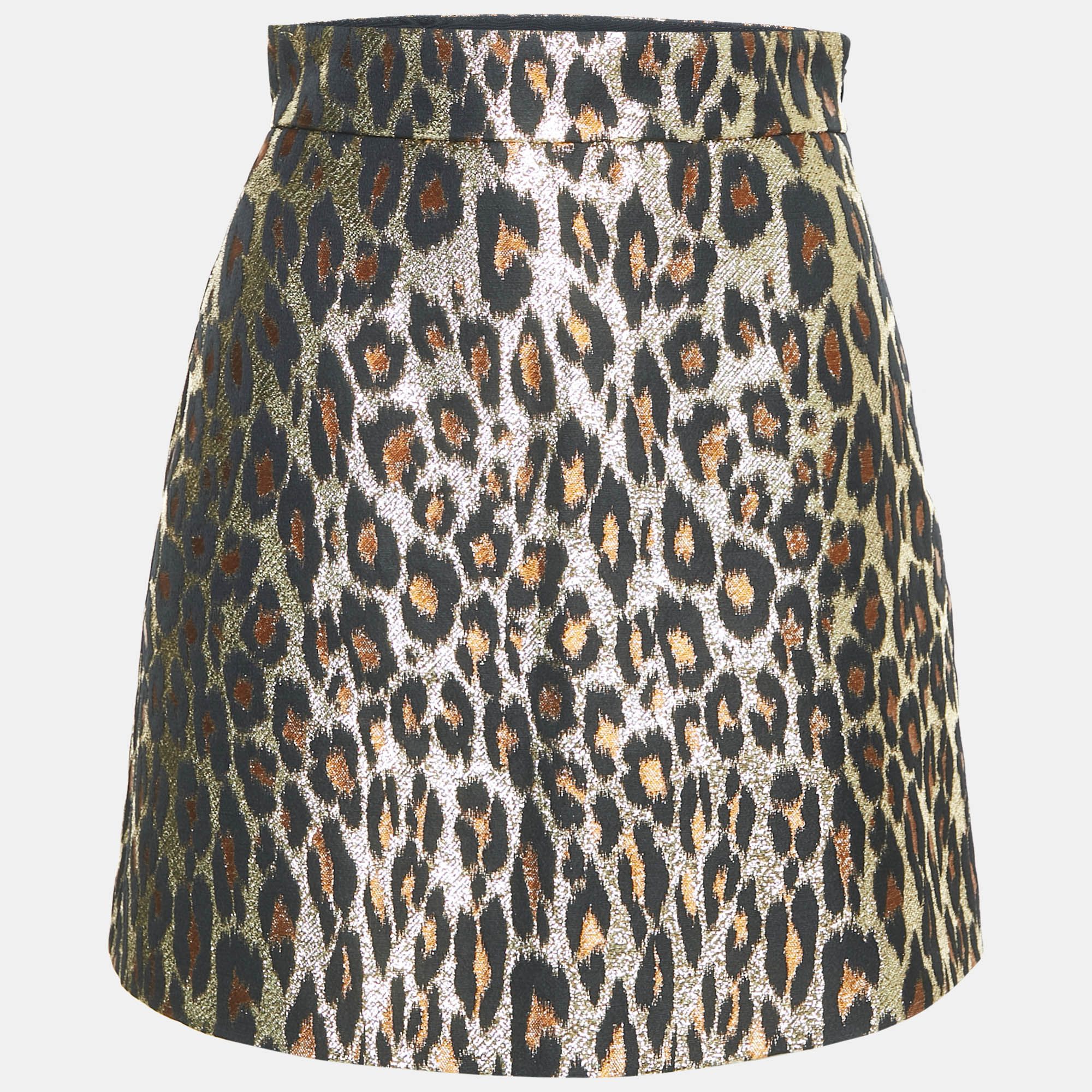 Miu Miu Gold Leopard Pattern Lurex Mini Skirt S - Miu Miu - Modalova