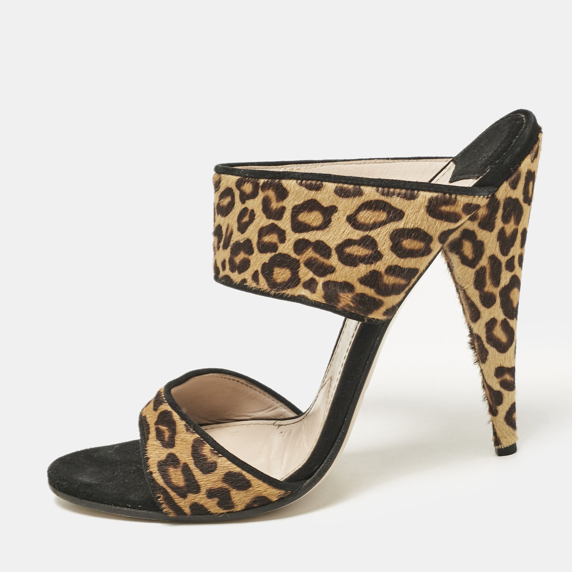 Miu Miu Brow Leopard Print Calf Hair and Suede Slide Sandals Size 38 - Miu Miu - Modalova