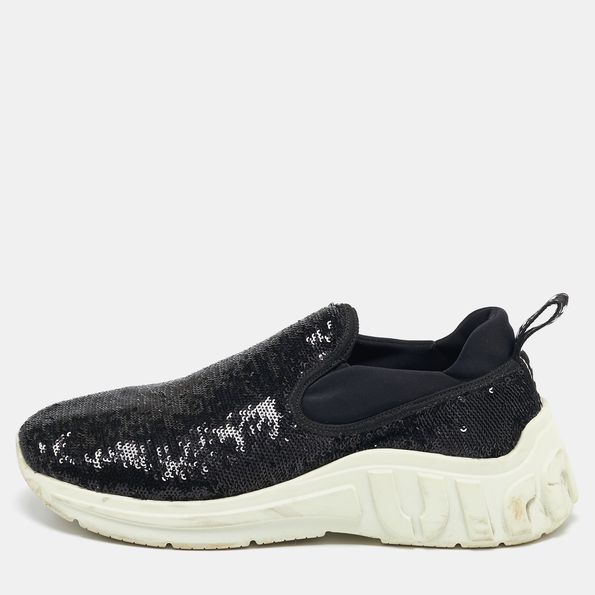 Miu Miu Black Sequins and Neoprene Slip On Sneakers Size 39 - Miu Miu - Modalova
