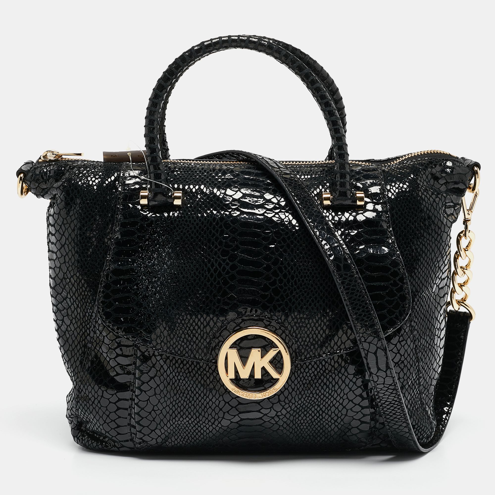 MICHAEL Michael Kors Black Python Embossed Fulton Satchel - MICHAEL Michael Kors - Modalova