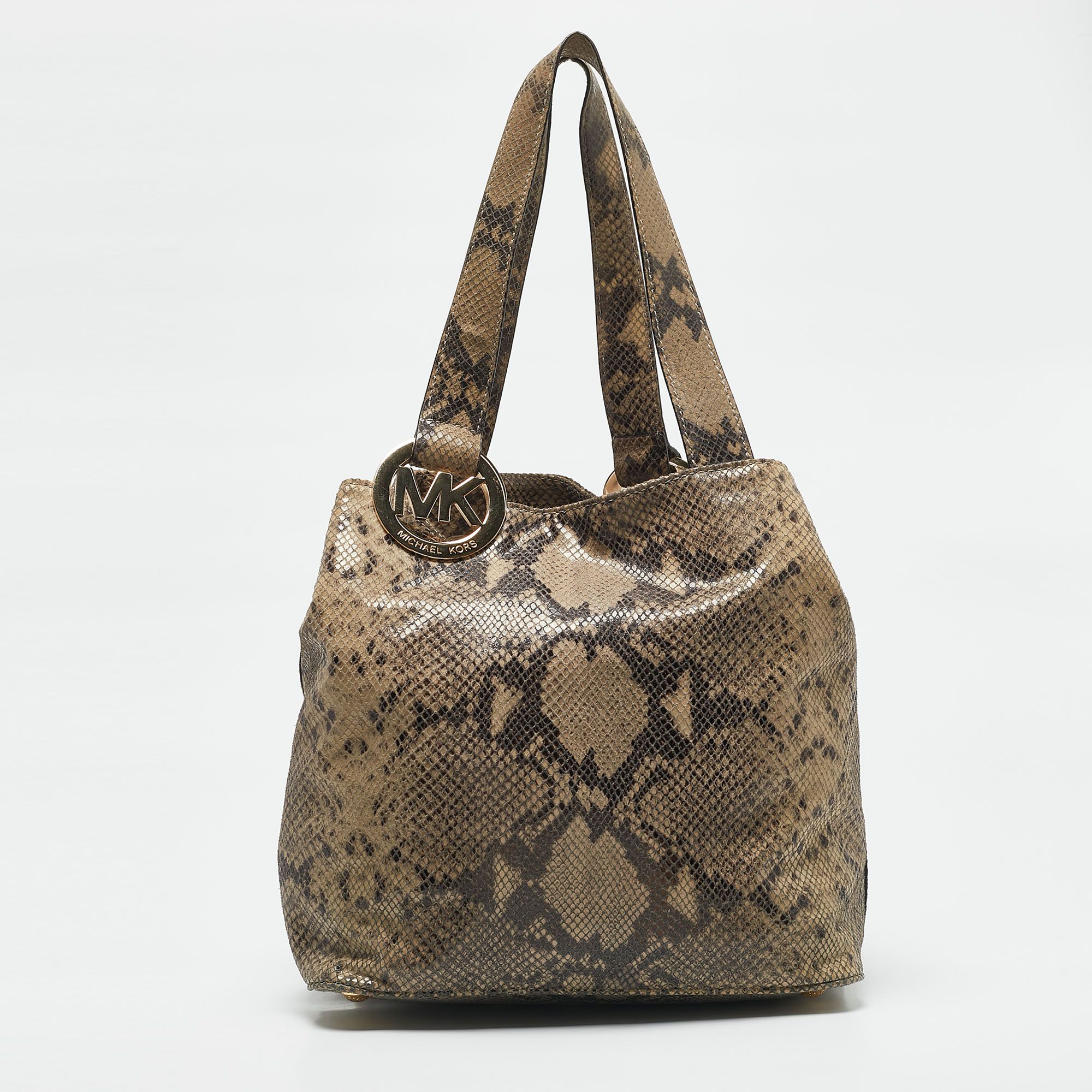 MICHAEL Michael Kors Beige Python Effect Suede Fulton Tote - MICHAEL Michael Kors - Modalova