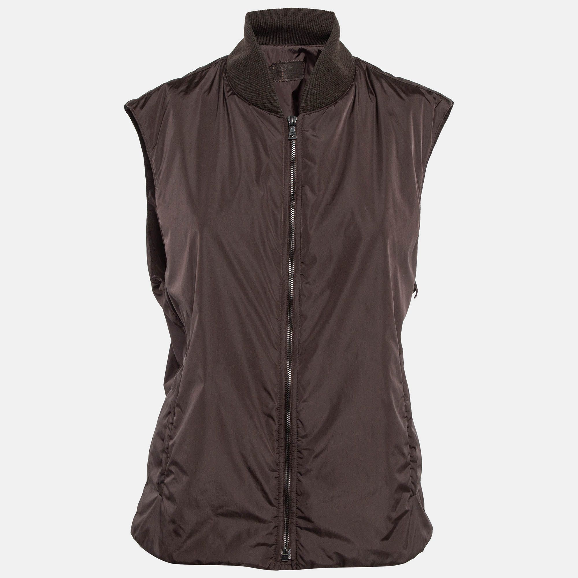 Prada Brown Nylon Puffer Vest XL - Prada - Modalova