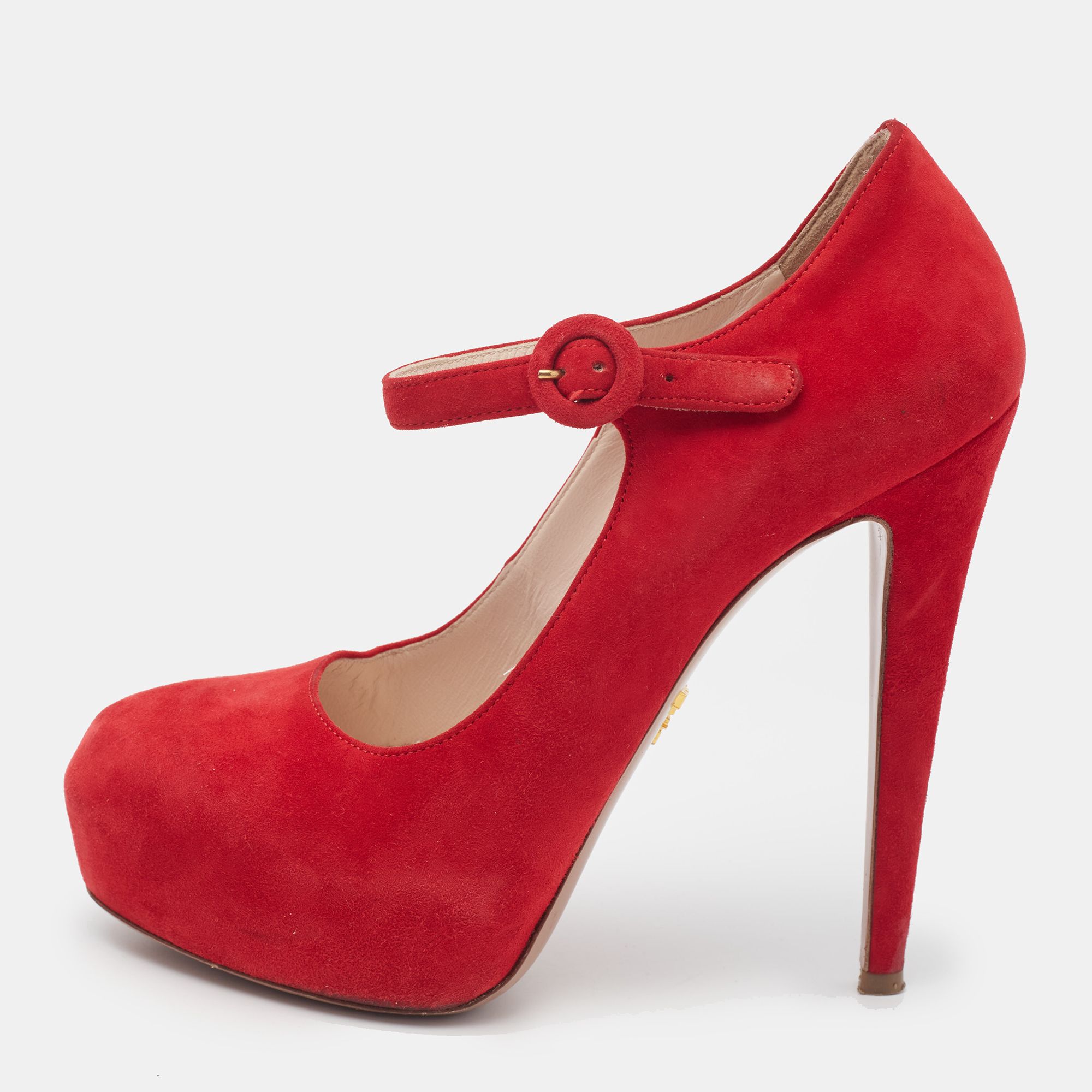 Suede Platform D'orsay Pumps Size 37 - Prada - Modalova