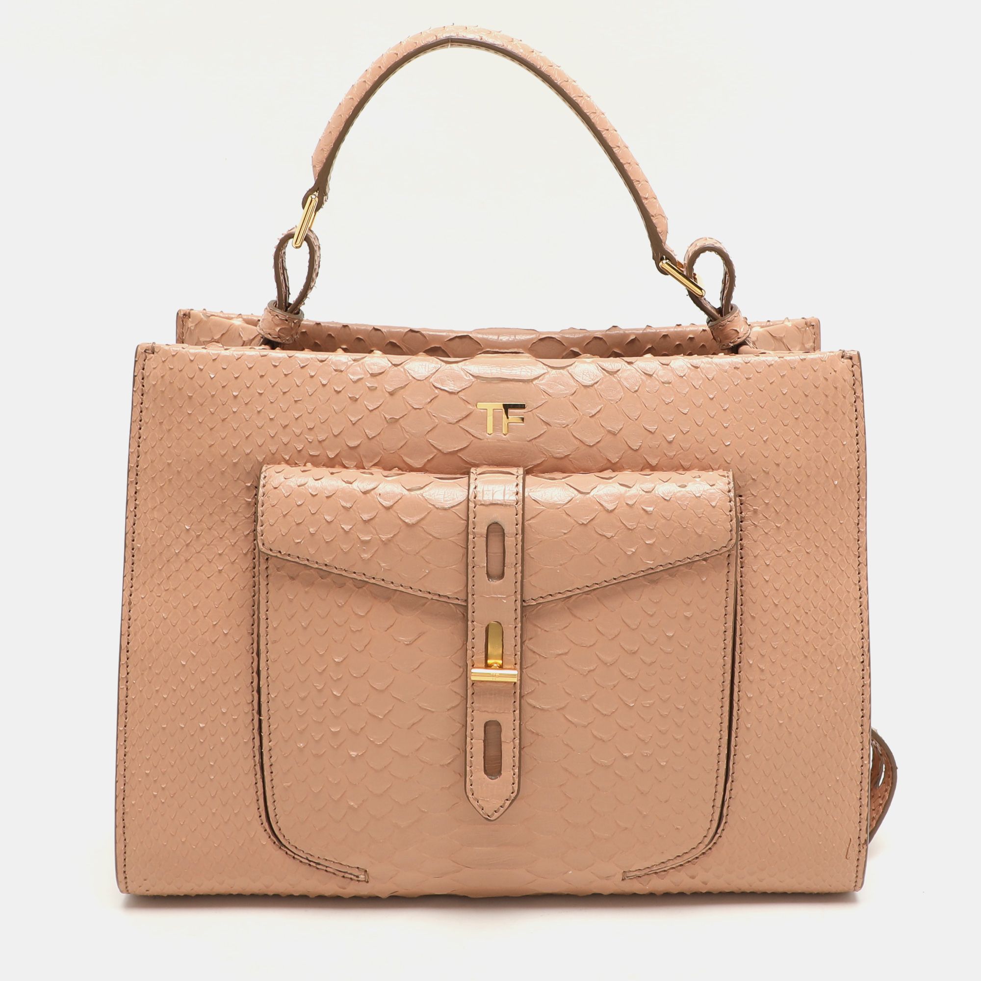Tom Ford Beige Python Small T Twist Top Handle Bag - Tom Ford - Modalova