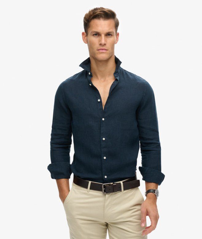 Men's Casual Linen Long Sleeve Shirt - Size: L - Superdry - Modalova