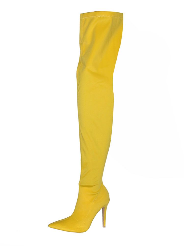 Thigh High Boots Womens Elastic Fabric Pointed Toe Stiletto Heel Over The Knee Boots - milanoo.com - Modalova