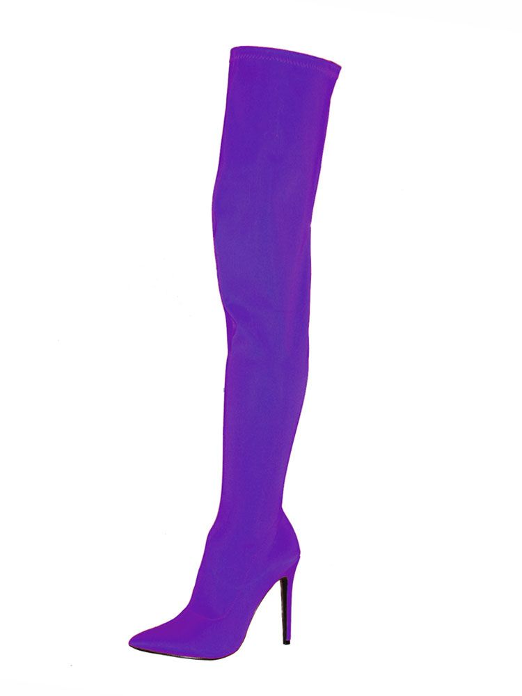 Thigh High Boots Womens Elastic Fabric Pointed Toe Stiletto Heel Over The Knee Boots - milanoo.com - Modalova