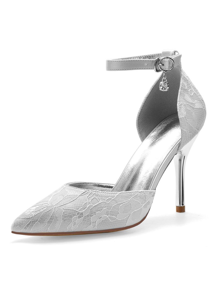 Women's Lace Ankle Strap Heeled Wedding Pumps - milanoo.com - Modalova