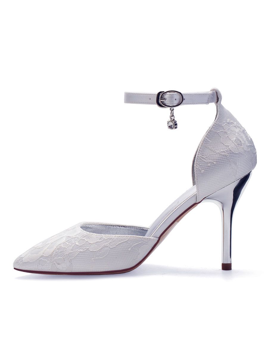 Women's Lace Ankle Strap Heeled Wedding Pumps - milanoo.com - Modalova
