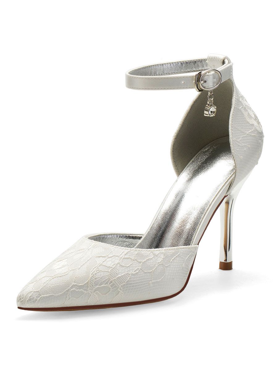 Women's Lace Ankle Strap Heeled Wedding Pumps - milanoo.com - Modalova