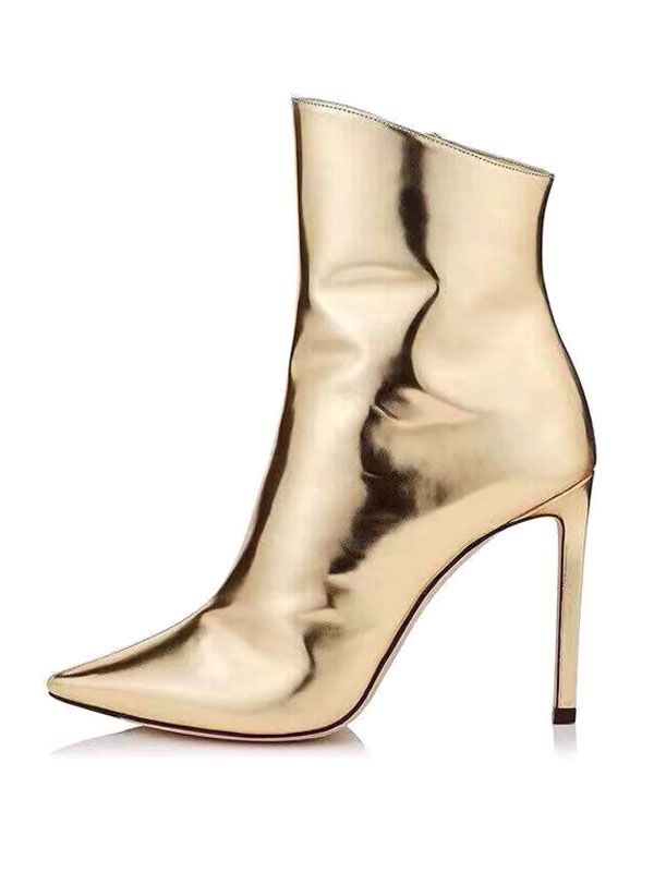 Gold Convertible Knee High Boots Metallic Mirror Bright leather Knee Length Prom Party Boots - milanoo.com - Modalova