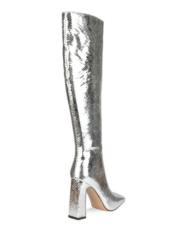 Knee-High Boots Square Toe Snake Print Chunky Heel Bright Leather Women Knee Length High Heel Boots - milanoo.com - Modalova